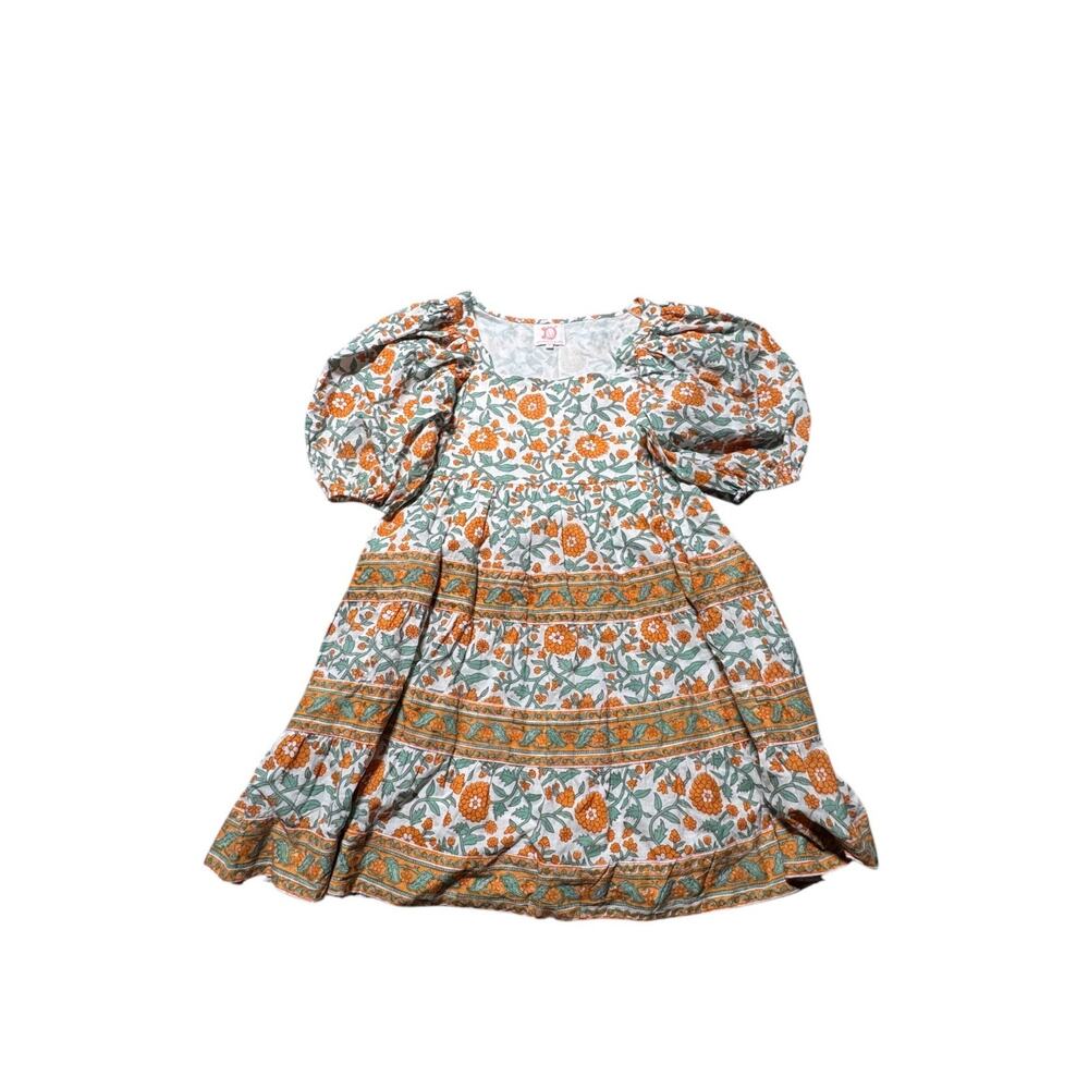 Victoria Dunn Mini Dress Womens S Ivory Orange Floral Puff Sleeve Classic Boho - Picture 6 of 12